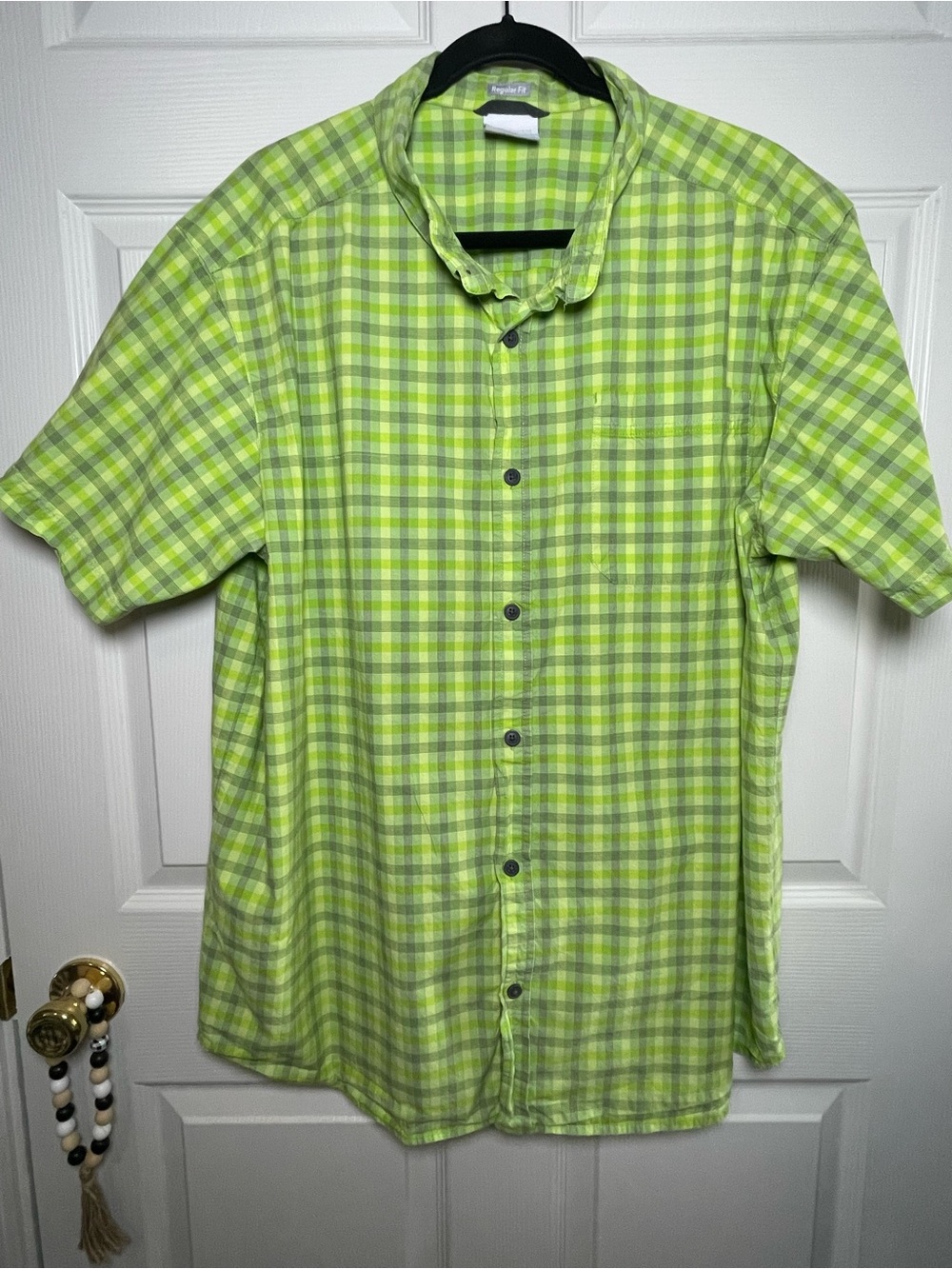 Columbia Lime Green and Yellow Plaid Short-Sleeve Button-Down